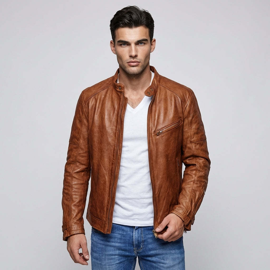 Men's Waterproof Leather Jacket, Elegant Weatherproof Coat