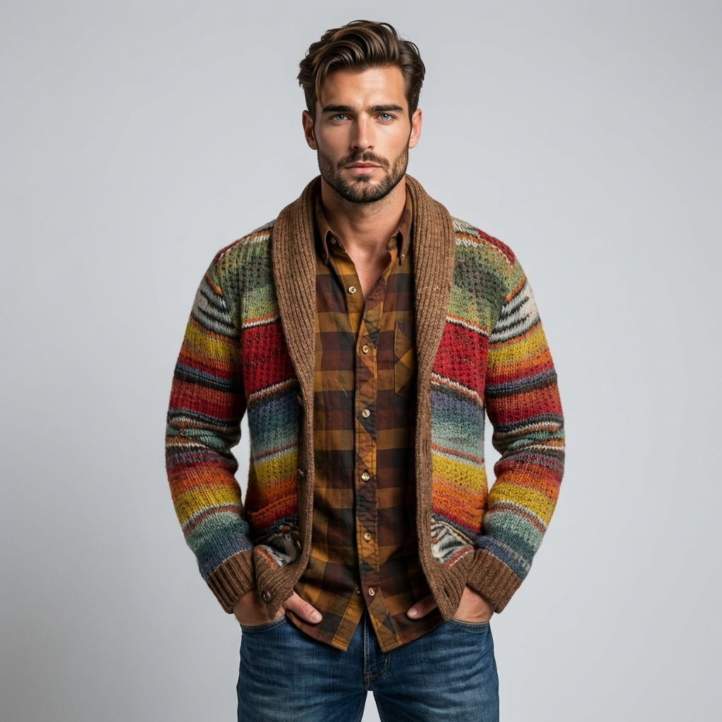 Men's Striped Cardigan - Relaxed Knit Open-Front Sweater