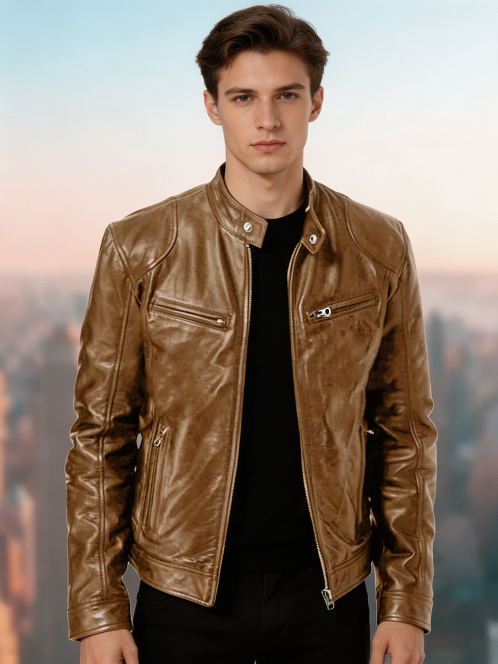 Men's Faux Leather Jacket - Classic Regular Fit for Casual & Evening Wear