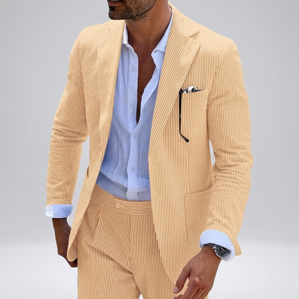 Men's Two Piece Summer Suit, Slim Fit Pinstripe Blazer and Trousers