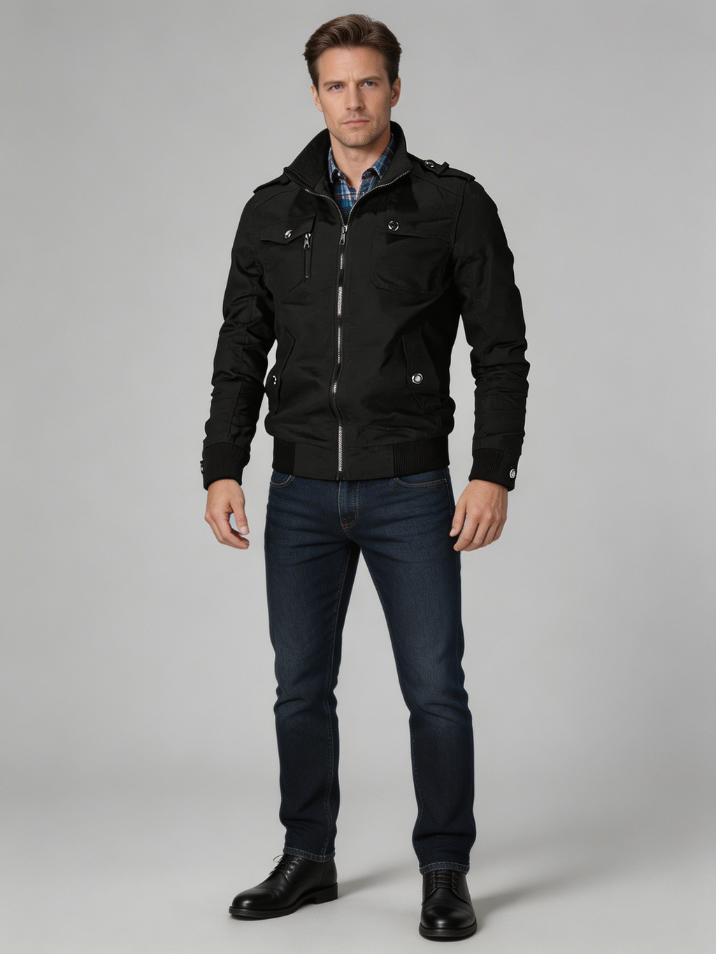 Men's Bomber Jacket, Midweight Zip-Up with Ribbed Cuffs