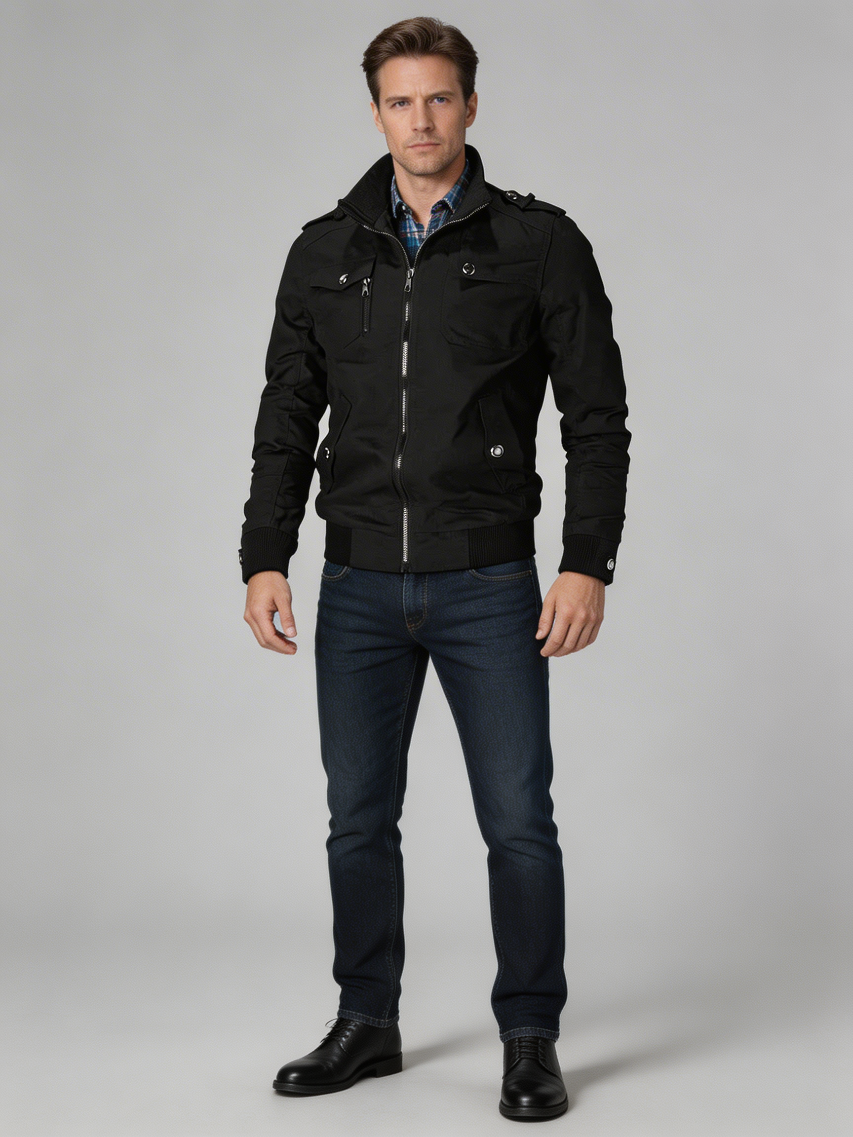 Men's Bomber Jacket, Midweight Zip-Up with Ribbed Cuffs