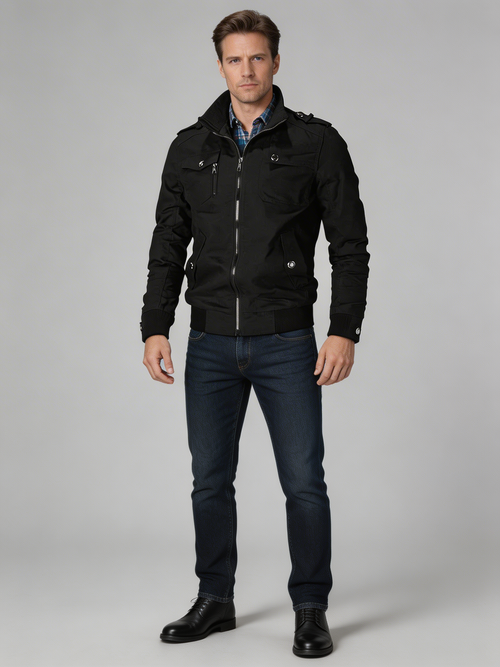 Men's Bomber Jacket, Midweight Zip-Up with Ribbed Cuffs