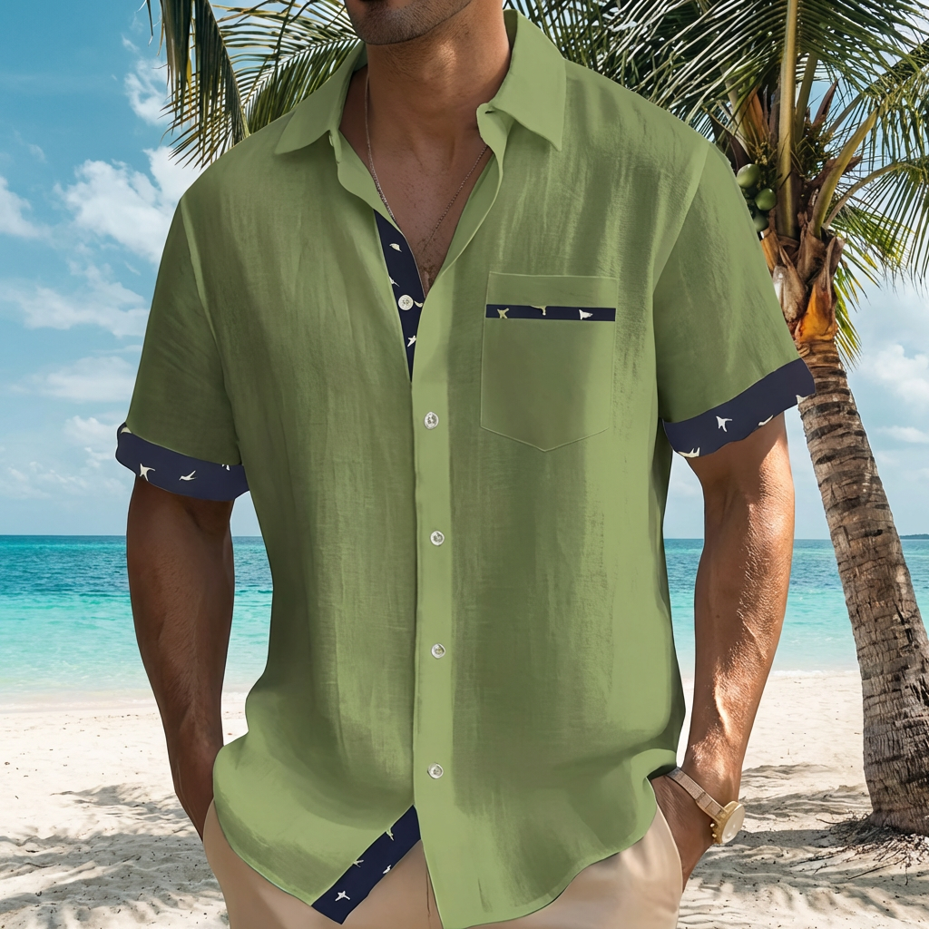 Men's Short Sleeve Summer Shirt, Breathable Cotton Blend Casual Shirt
