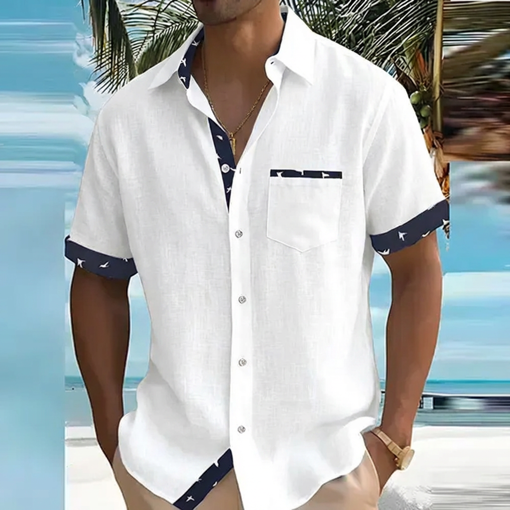 Men's Short Sleeve Summer Shirt, Breathable Cotton Blend Casual Shirt
