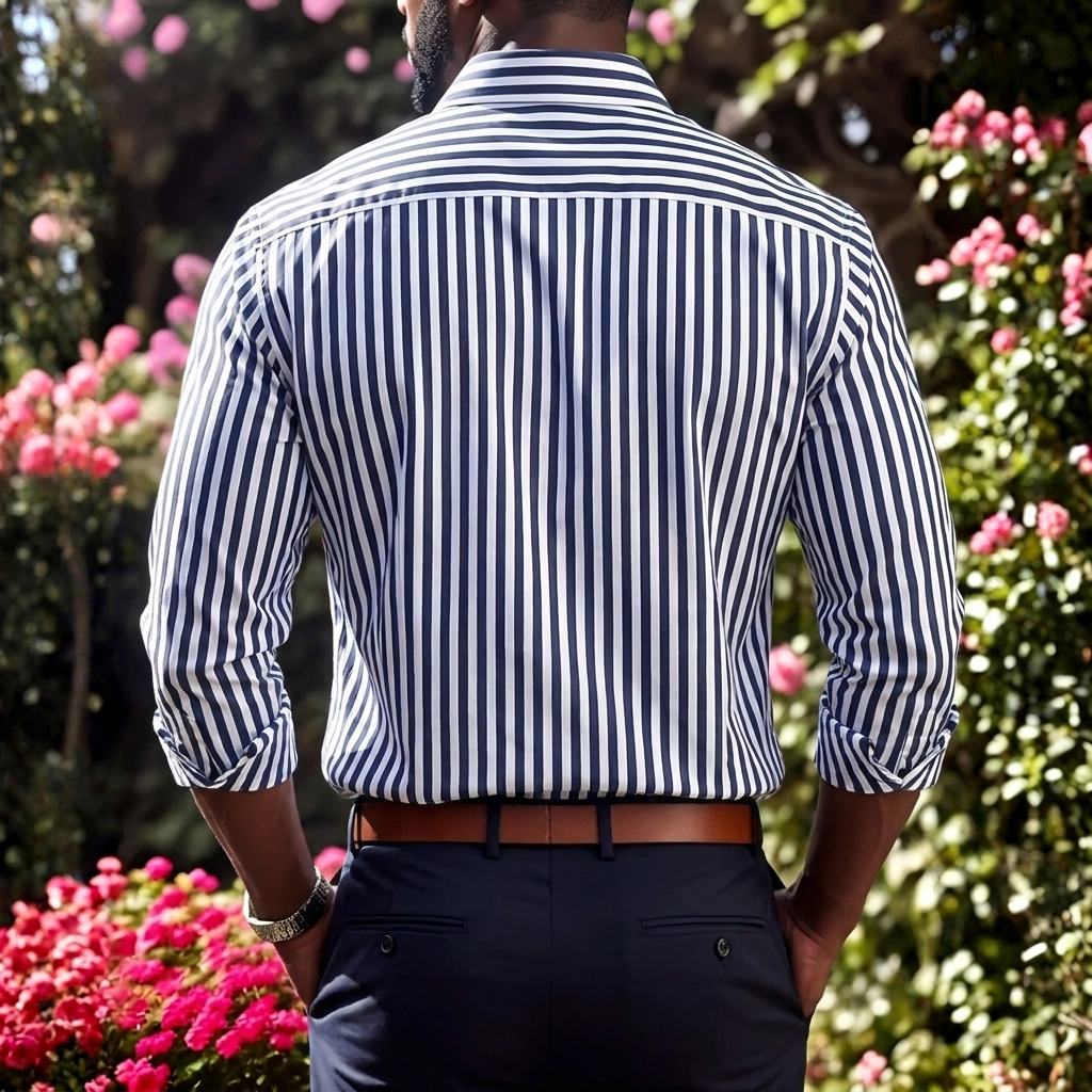 Men's Striped Cotton Shirt, Classic Lightweight Shirt for Work or Casual