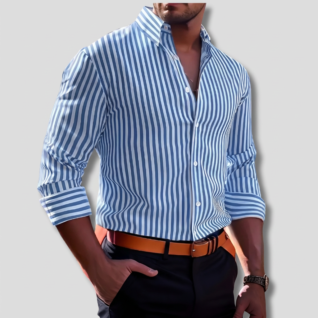 Men's Striped Cotton Shirt, Classic Lightweight Shirt for Work or Casual