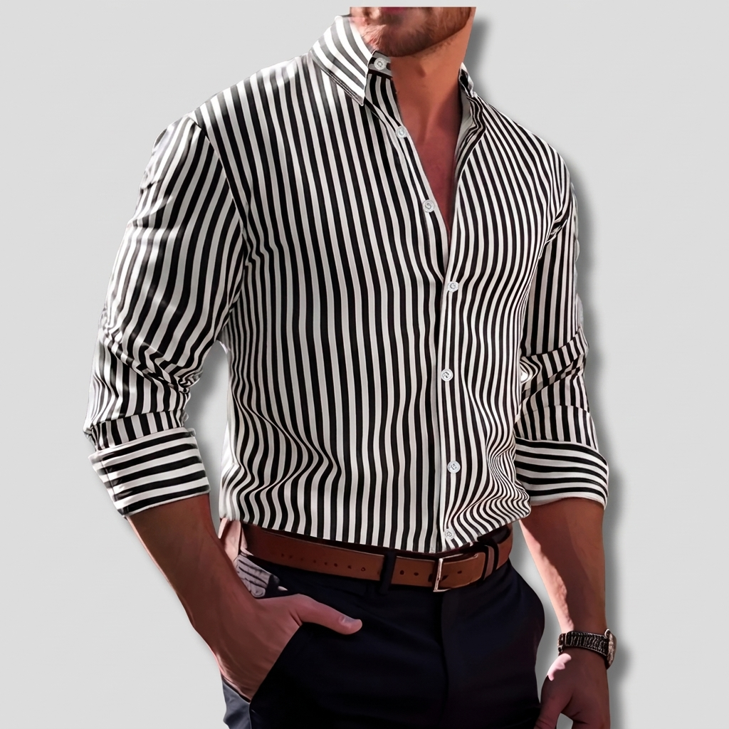 Men's Striped Cotton Shirt, Classic Lightweight Shirt for Work or Casual