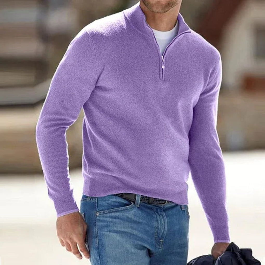 Men's Zip-Front Sweater - Lightweight Knit Pullover for Men