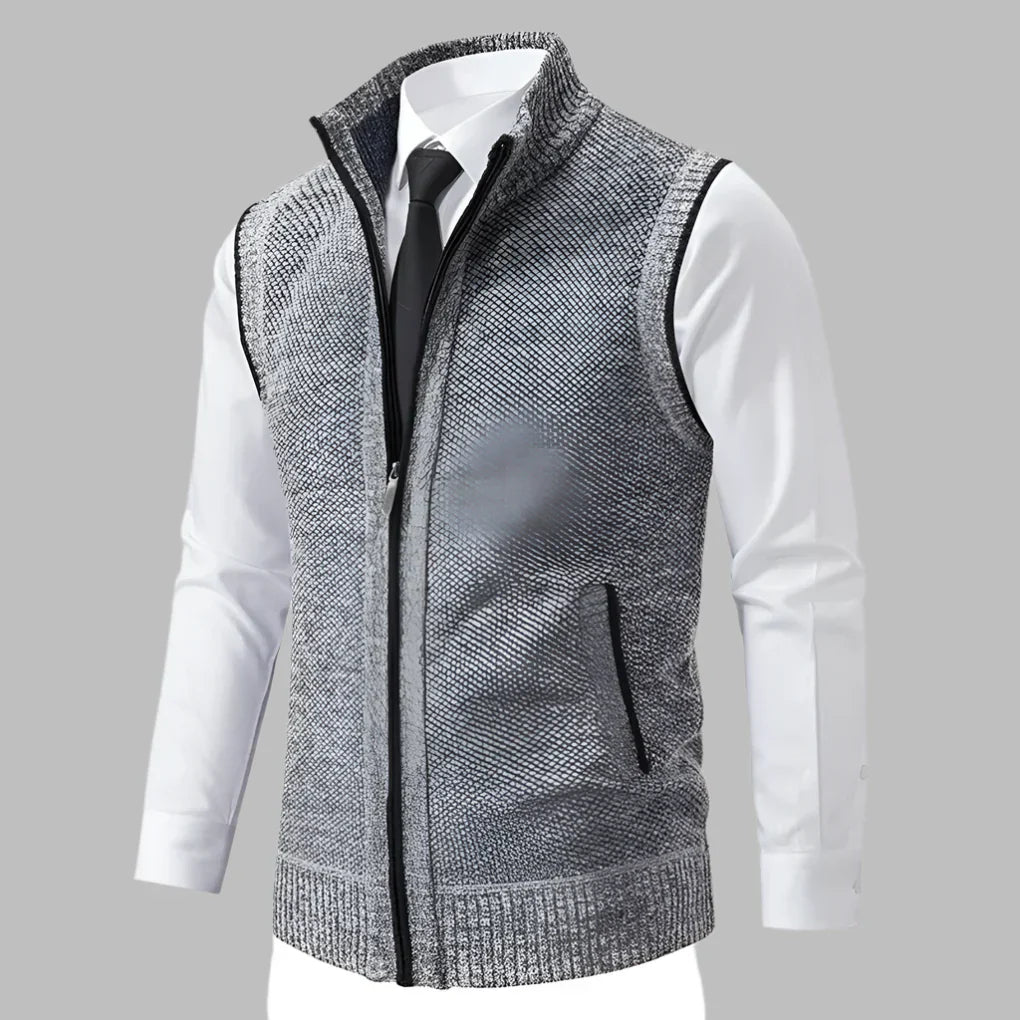 Men's Full Zip Knit Sweater Vest, Sleeveless Layering Vest