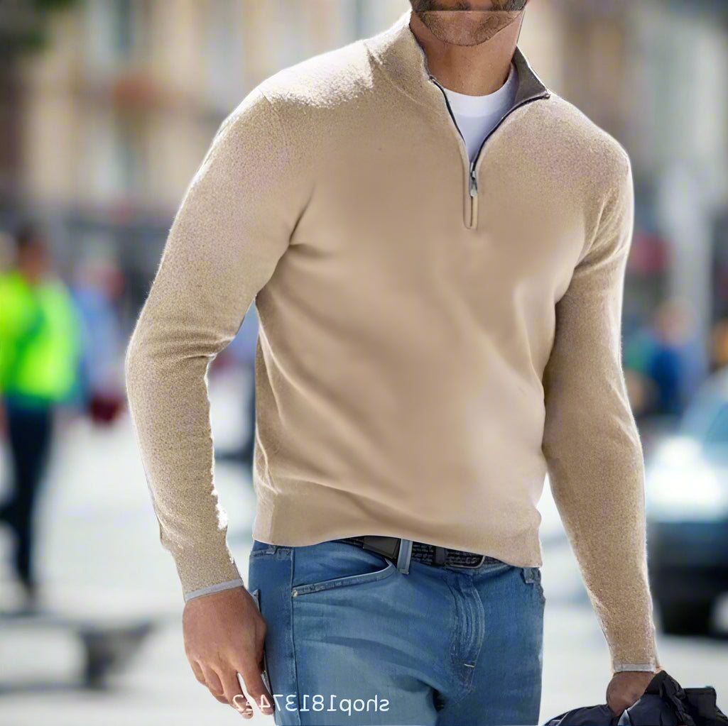 Men's Zip-Front Sweater - Lightweight Knit Pullover for Men