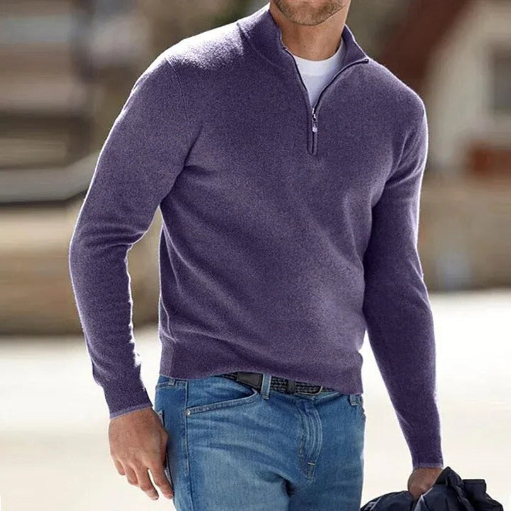 Men's Zip-Front Sweater - Lightweight Knit Pullover for Men