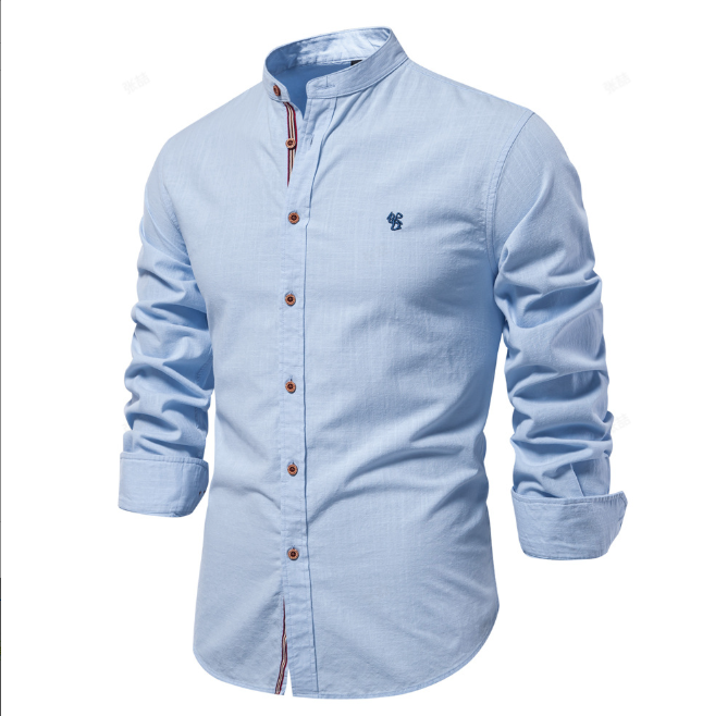 Men's Formal Button-Up Shirt with Stand Collar, Dress Shirt for Men