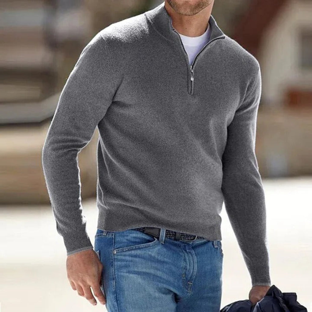 Men's Zip-Front Sweater - Lightweight Knit Pullover for Men