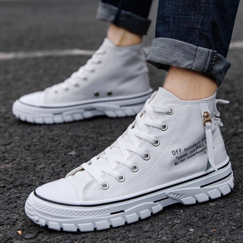 Men's Chunky Canvas High-Top Sneakers, Breathable Streetwear Trainers