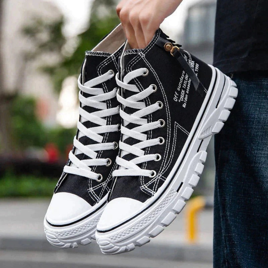 Men's Chunky Canvas High-Top Sneakers, Breathable Streetwear Trainers