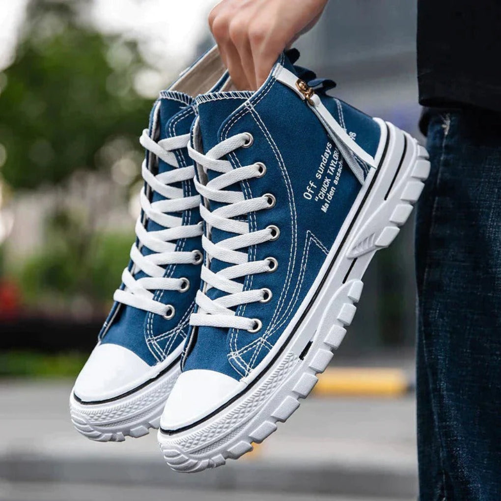 Men's Chunky Canvas High-Top Sneakers, Breathable Streetwear Trainers