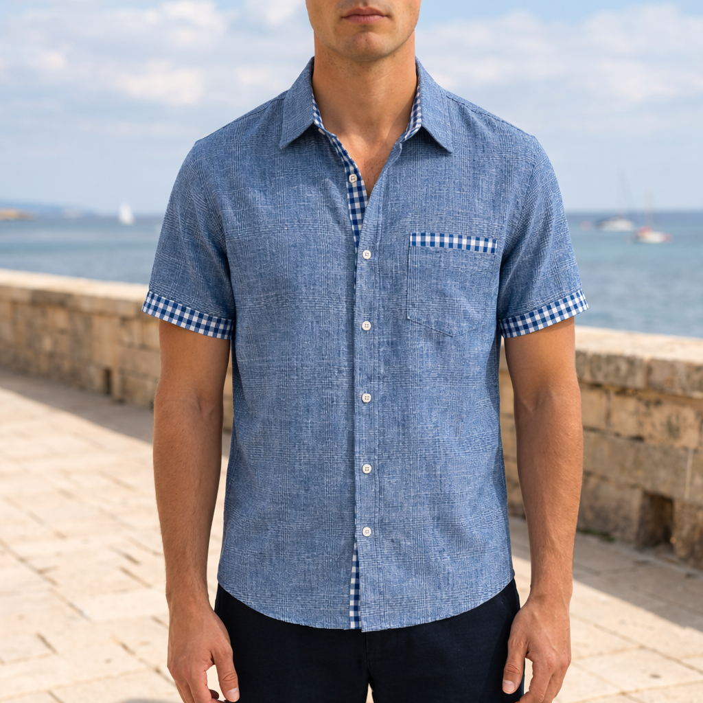 Monaco Casual Linen Shirt for Men - Short Sleeve Hawaiian Print Shirt