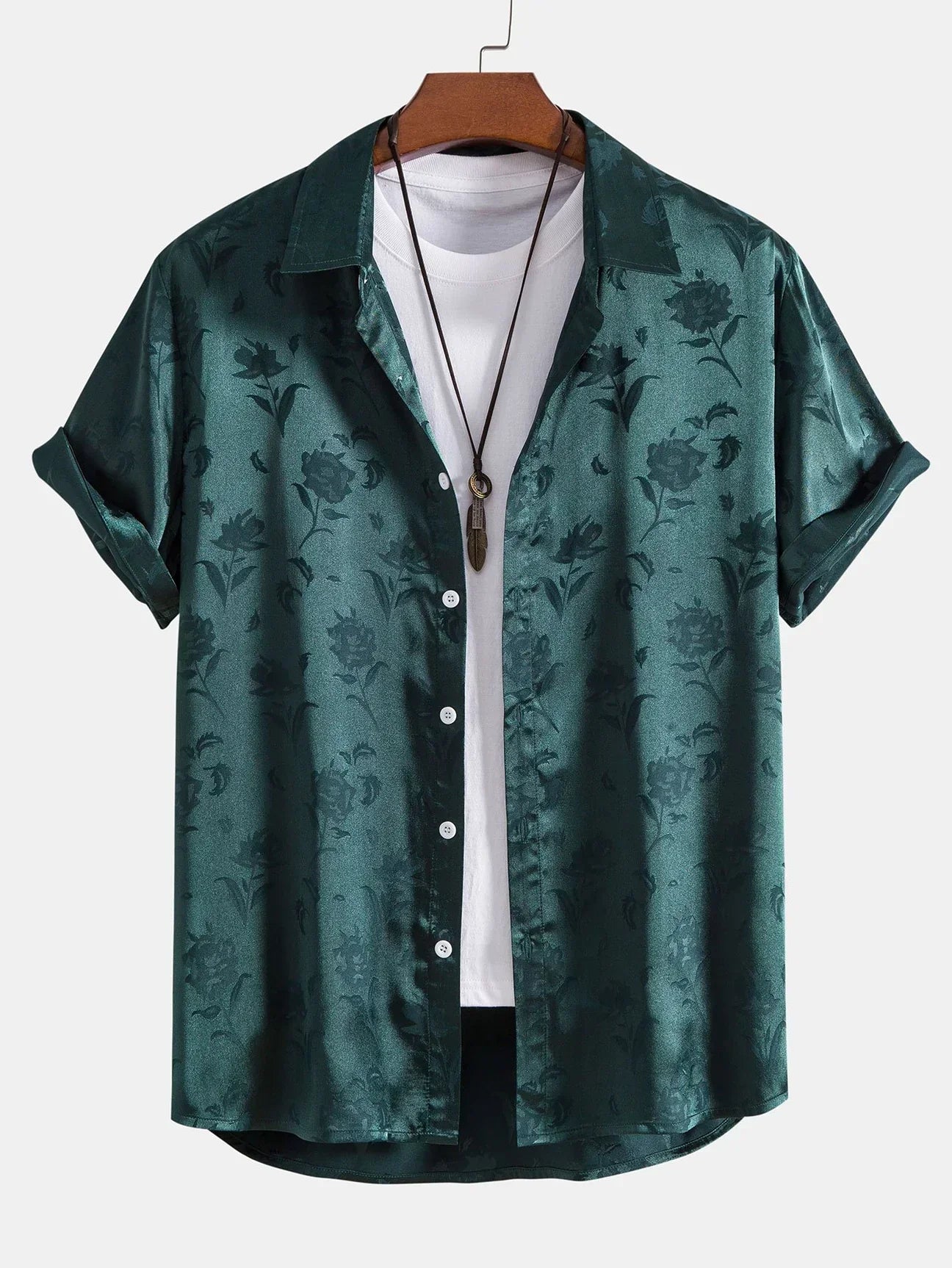 Men's Midnight Rose Bloom Shirt - Embroidered Floral Dress Shirt