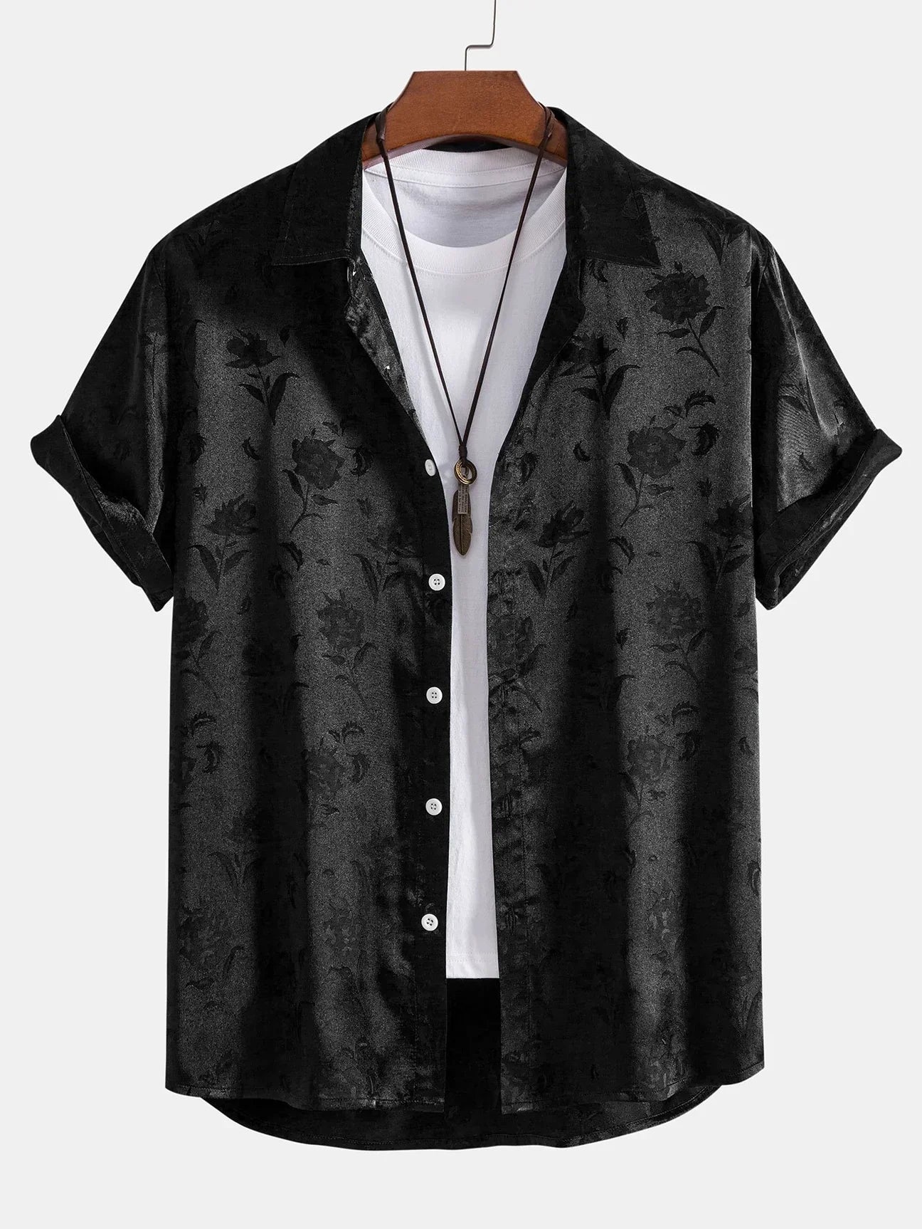 Men's Midnight Rose Bloom Shirt - Embroidered Floral Dress Shirt