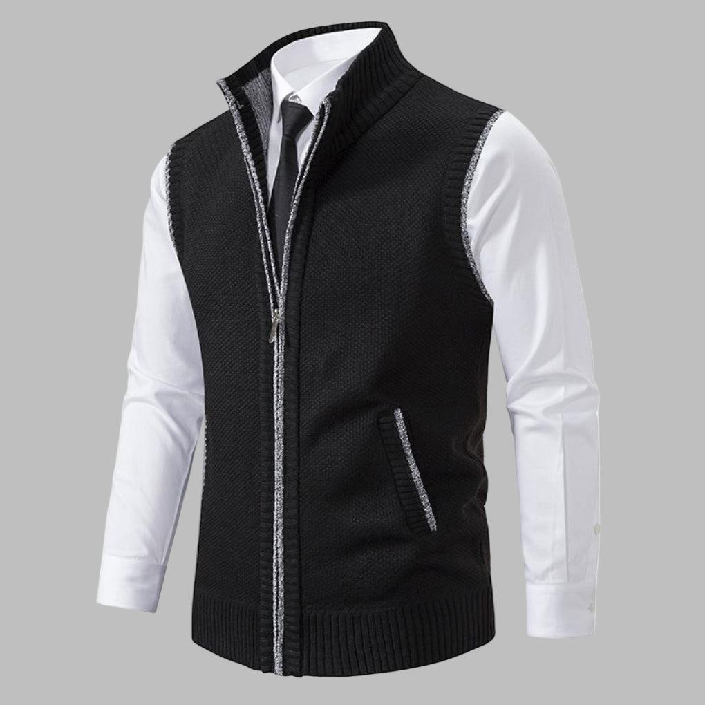 Men's Knitted Zip-Up Vest, Sleeveless Sweater Vest for Layering