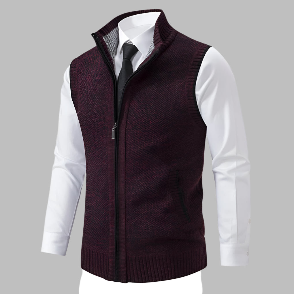 Men's Full Zip Knit Sweater Vest, Sleeveless Layering Vest