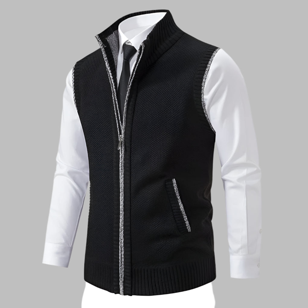 Men's Full Zip Knit Sweater Vest, Sleeveless Layering Vest