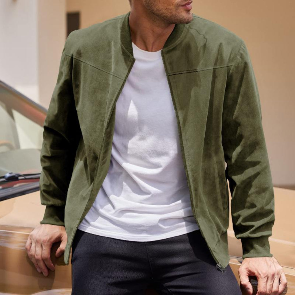 Men's Retro Suede Jacket, Zip Up Streetwear Coat