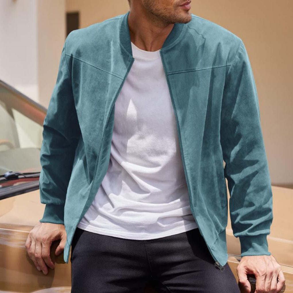 Men's Retro Suede Jacket, Zip Up Streetwear Coat