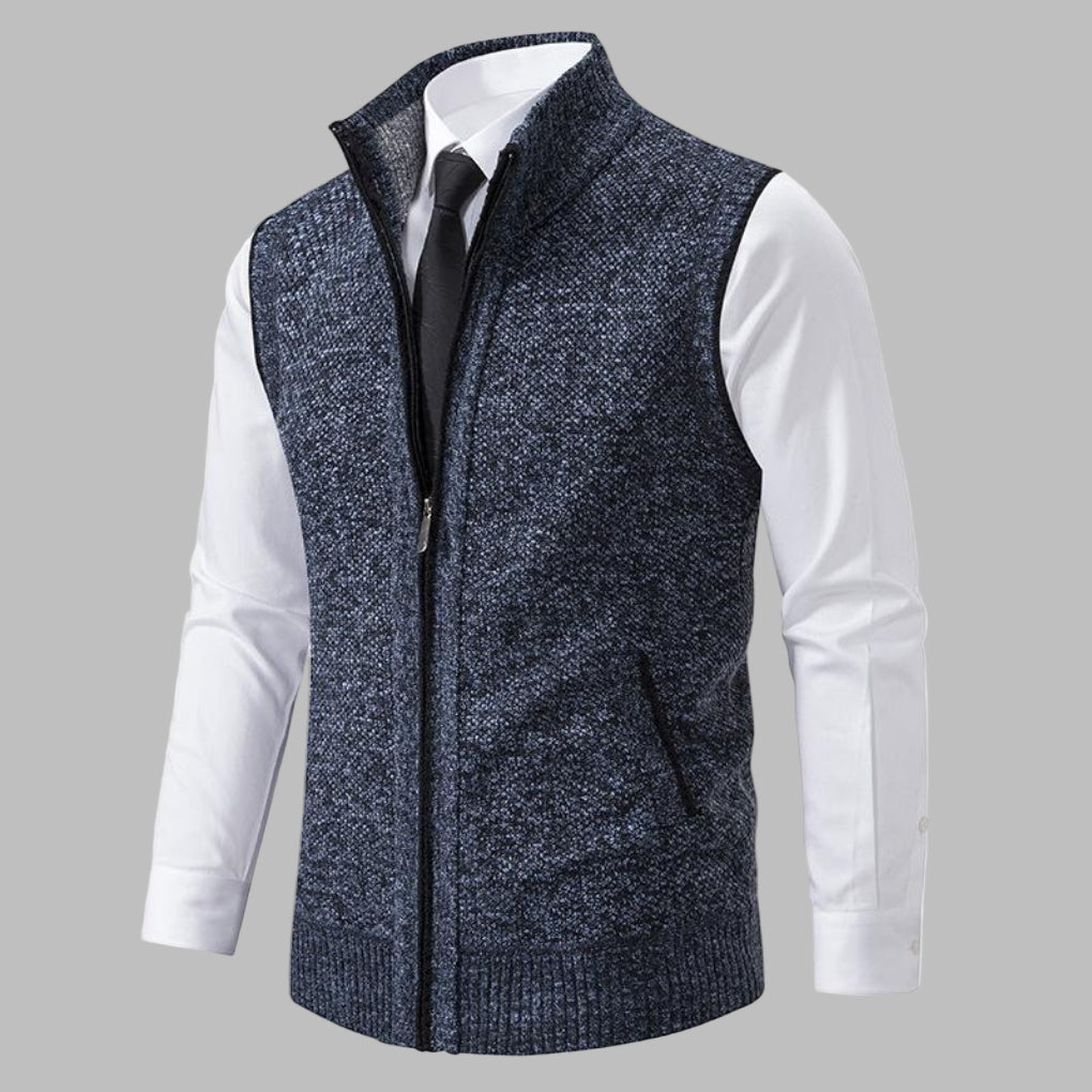 Men's Knitted Zip-Up Vest, Sleeveless Sweater Vest for Layering