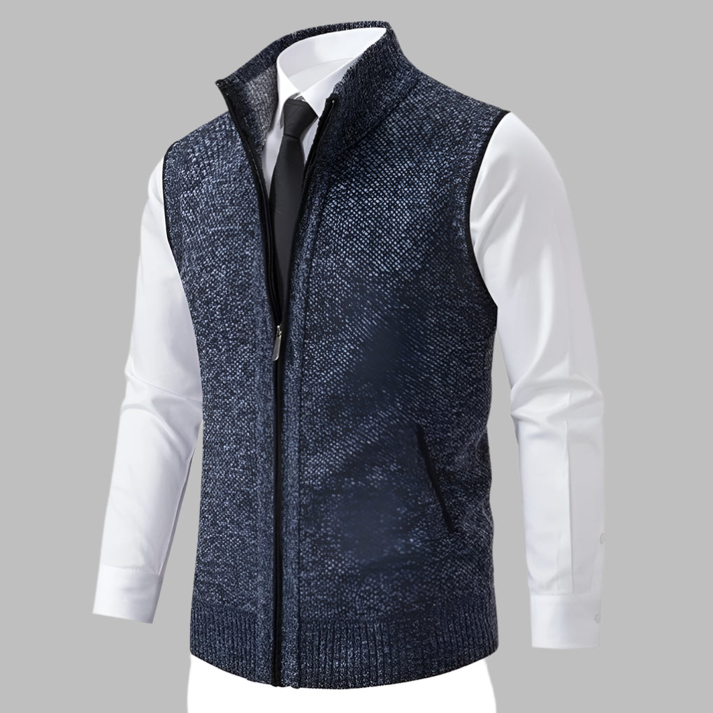 Men's Full Zip Knit Sweater Vest, Sleeveless Layering Vest