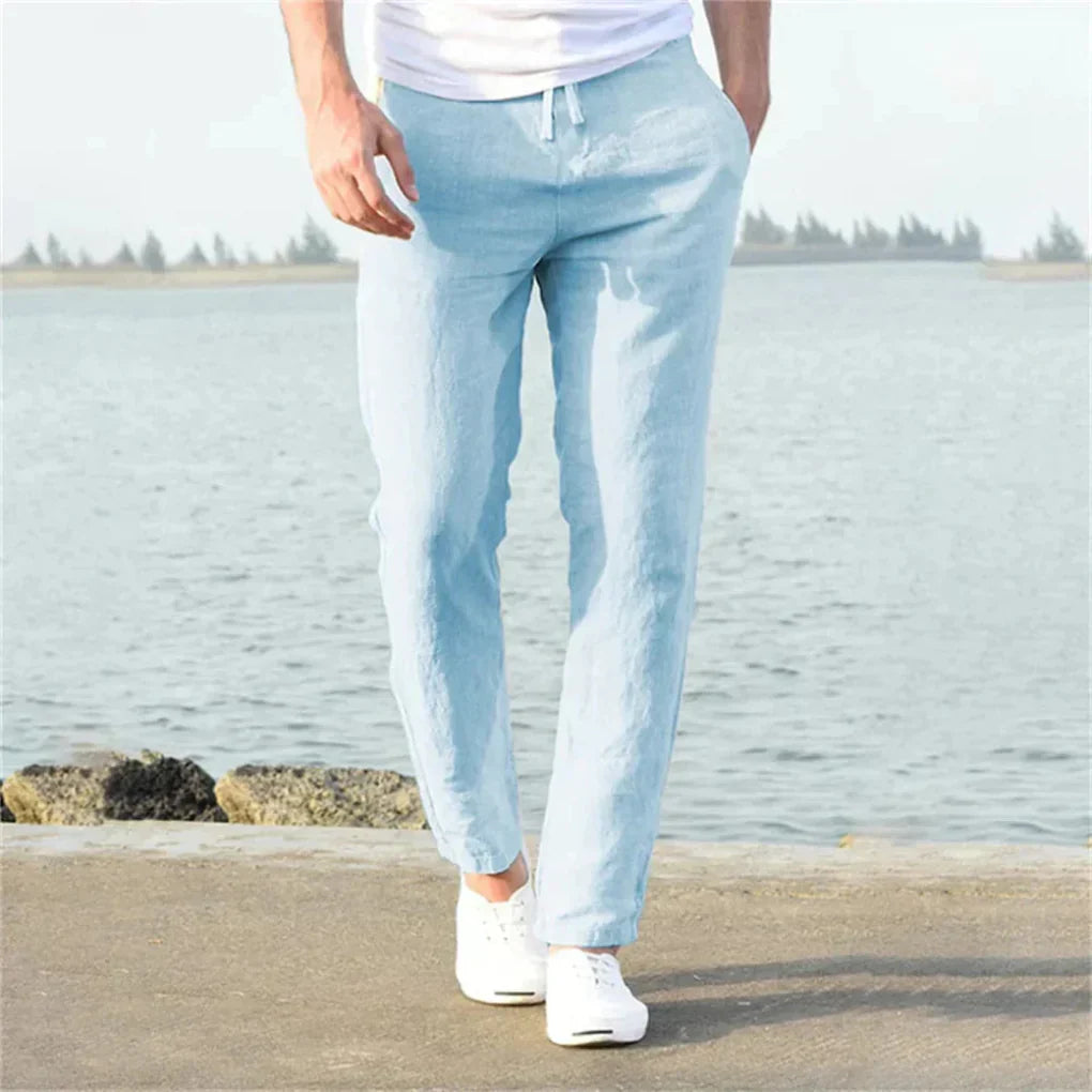 Men's Linen Trousers, Breathable Summer Pants with Straight Leg