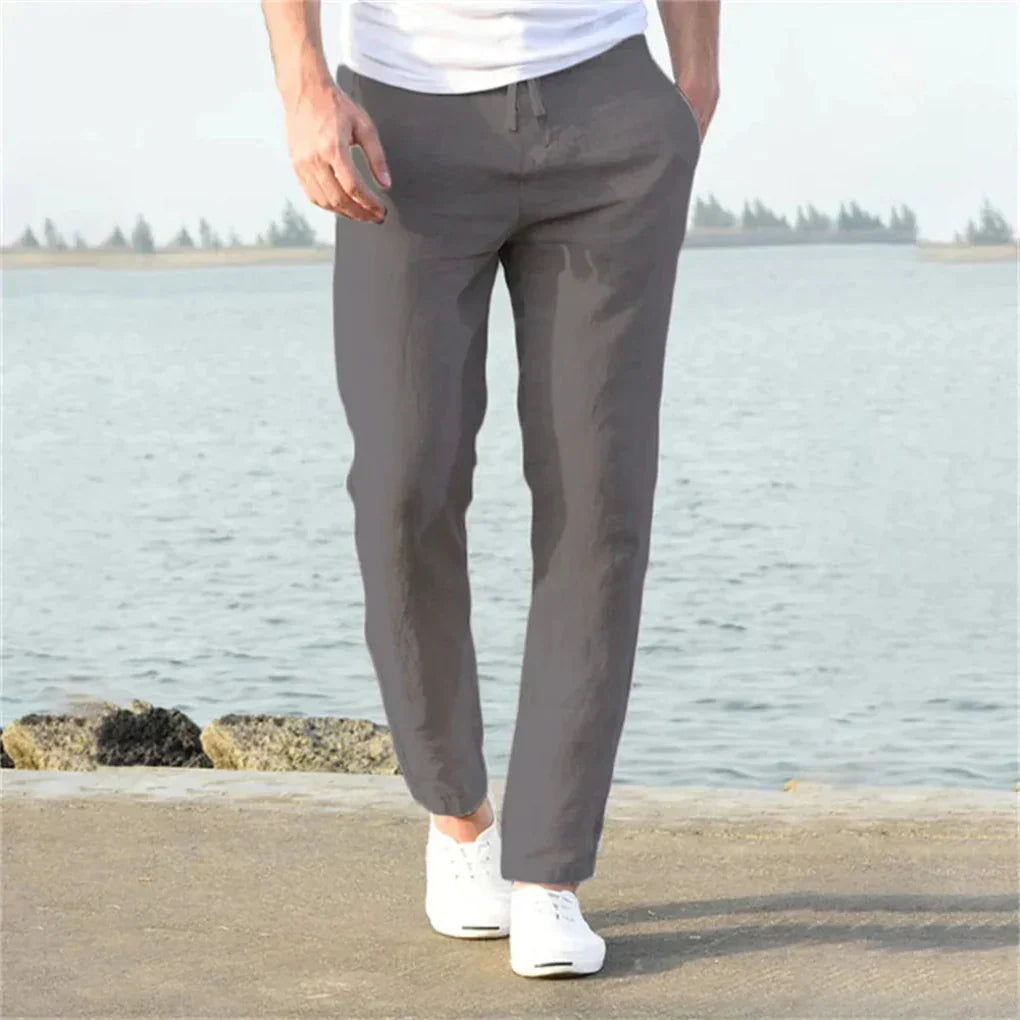 Men's Linen Trousers, Breathable Summer Pants with Straight Leg