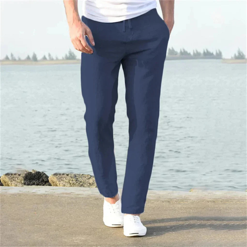 Men's Linen Trousers, Breathable Summer Pants with Straight Leg