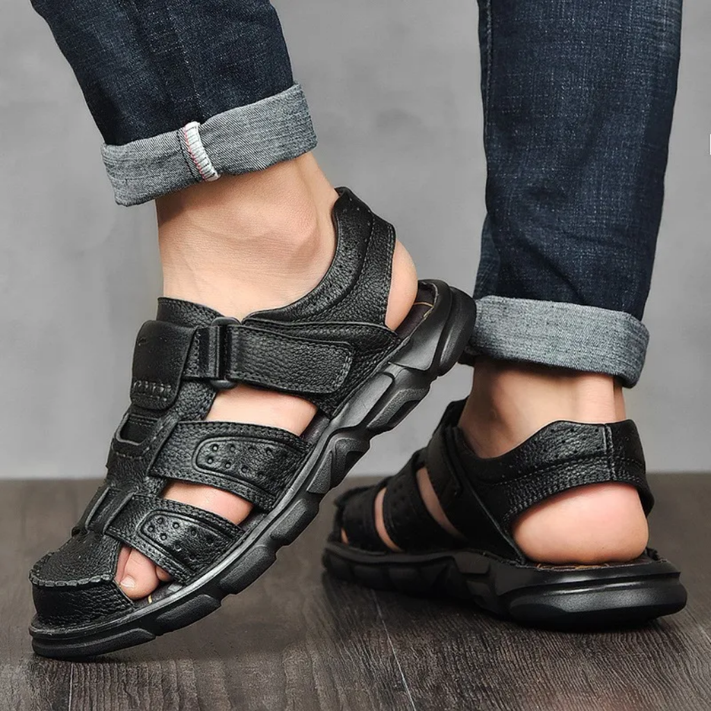 Men's Vegan Leather Sandals, Multi-Strap Sandals with Chunky Sole