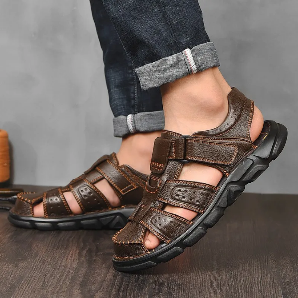 Men's Vegan Leather Sandals, Multi-Strap Sandals with Chunky Sole