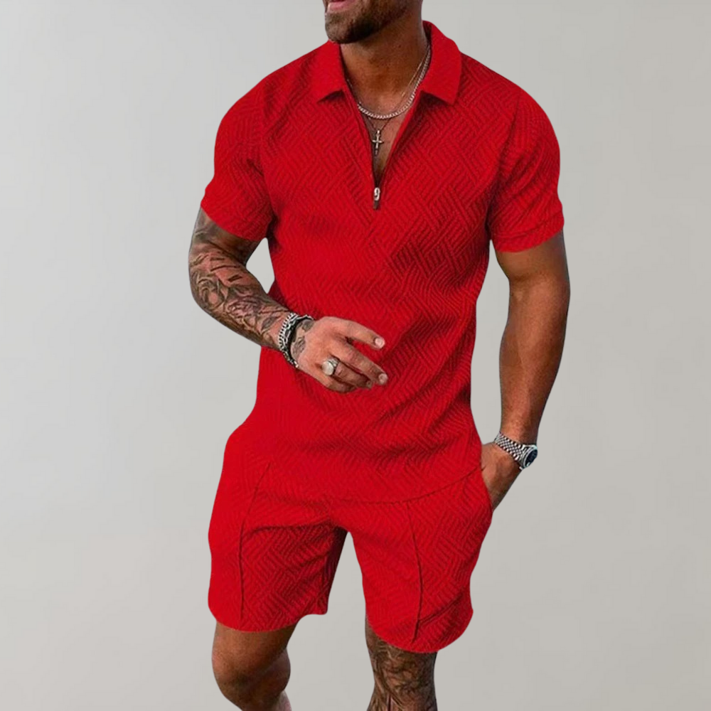 Men's Two-Piece Polo and Shorts Set, Matching Casual Summer Outfit