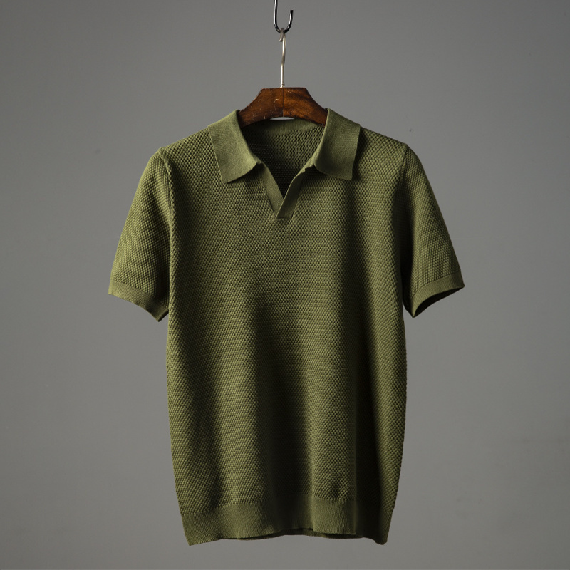 Men's Classic Textured Polo Shirt, Short Sleeve Casual Collar Fit