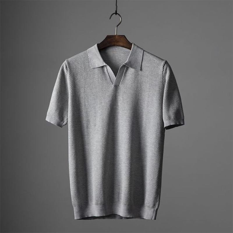 Men's Classic Textured Polo Shirt, Short Sleeve Casual Collar Fit
