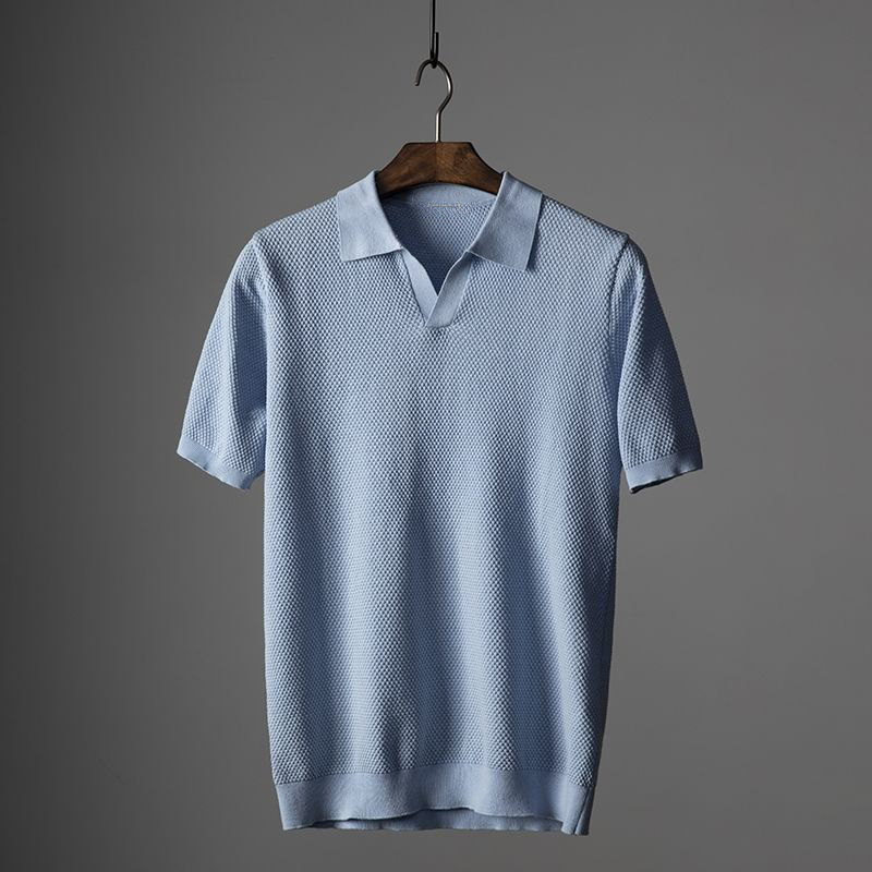 Men's Classic Textured Polo Shirt, Short Sleeve Casual Collar Fit