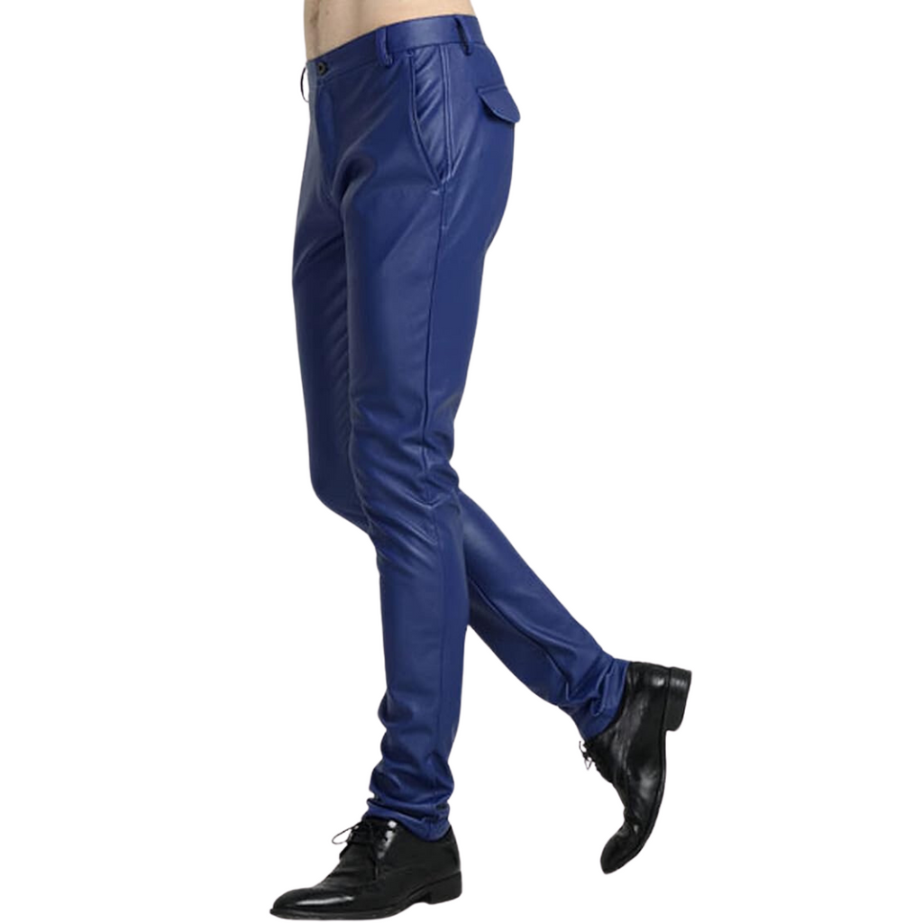 Men's Faux Leather Biker Pants - Tapered Skinny Straight Leg Trousers