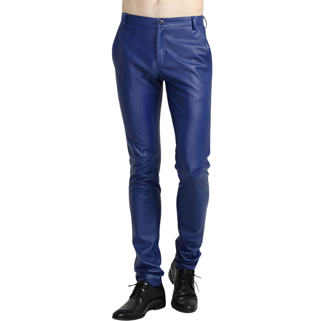 Men's Faux Leather Biker Pants - Tapered Skinny Straight Leg Trousers