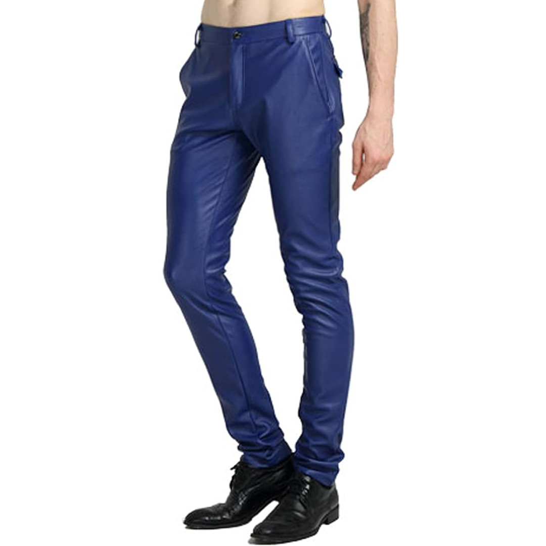Men's Faux Leather Biker Pants - Tapered Skinny Straight Leg Trousers