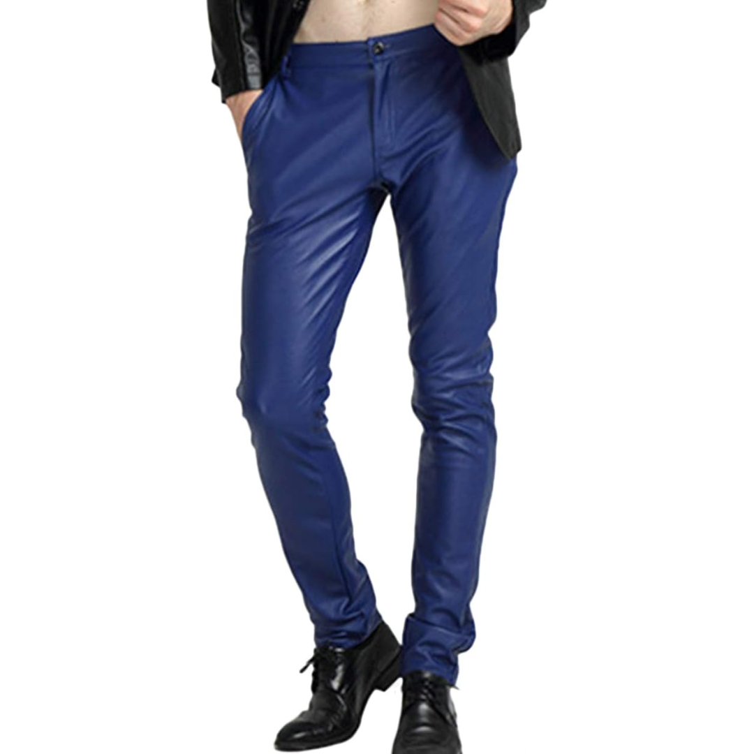 Men's Faux Leather Biker Pants - Tapered Skinny Straight Leg Trousers
