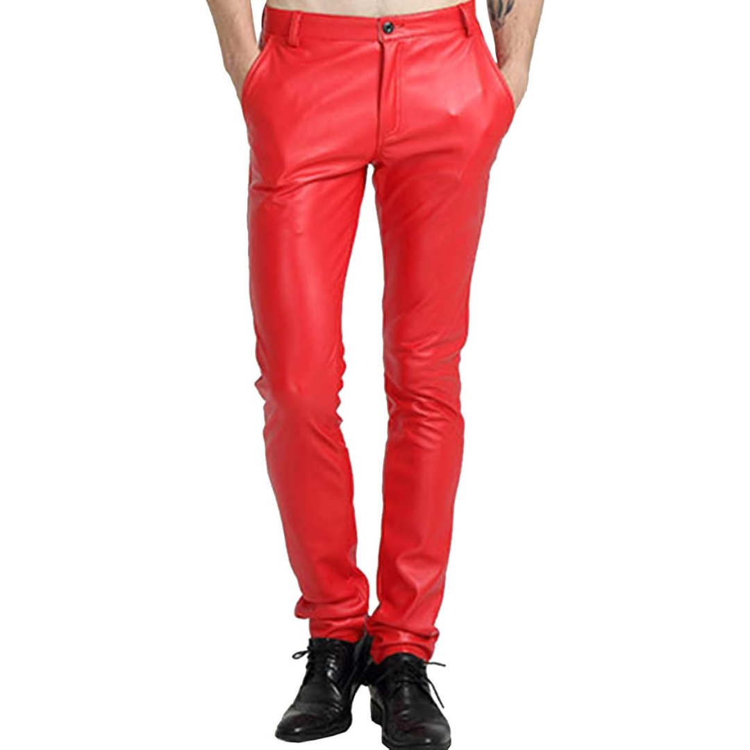 Men's Faux Leather Biker Pants - Tapered Skinny Straight Leg Trousers