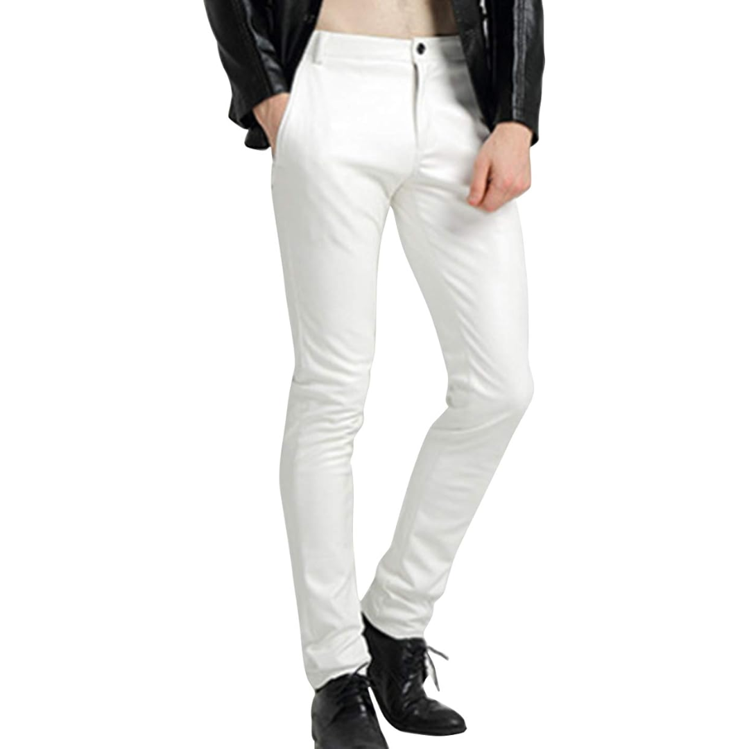 Men's Faux Leather Biker Pants - Tapered Skinny Straight Leg Trousers