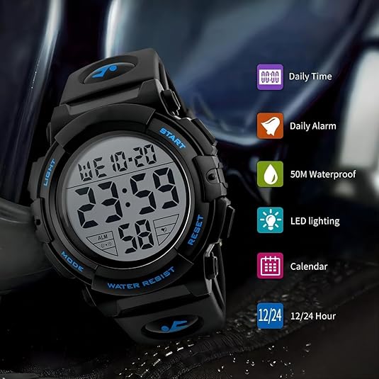 Men's Waterproof Digital Sports Watch - LED Military-Style Watch