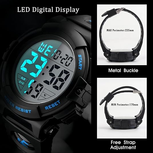 Men's Waterproof Digital Sports Watch - LED Military-Style Watch