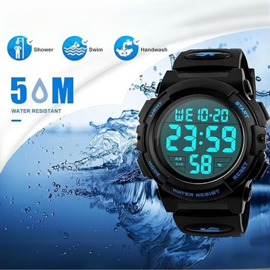 Men's Waterproof Digital Sports Watch - LED Military-Style Watch