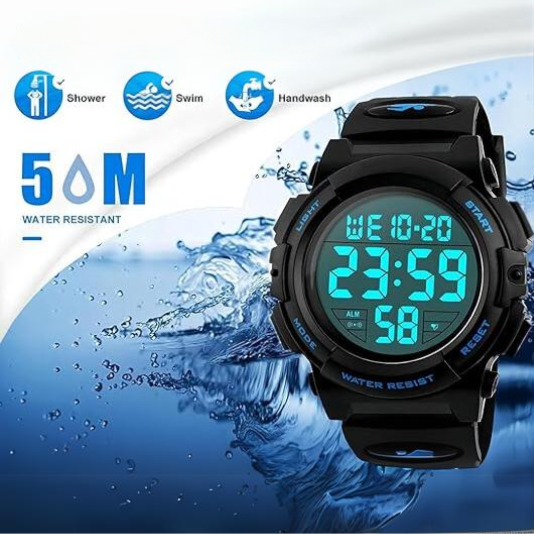 Men's Waterproof Digital Sports Watch - LED Military-Style Watch